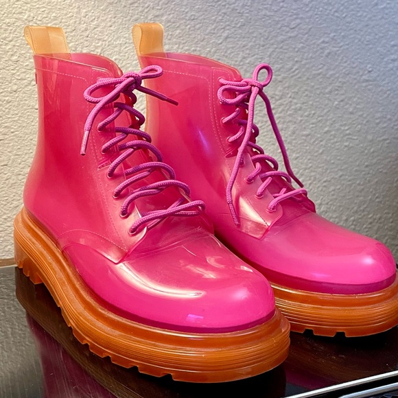 Melissa Shoes - Super Hot MELISSA Pink Jelly Boots Colorblock SOLD OUT Size 8